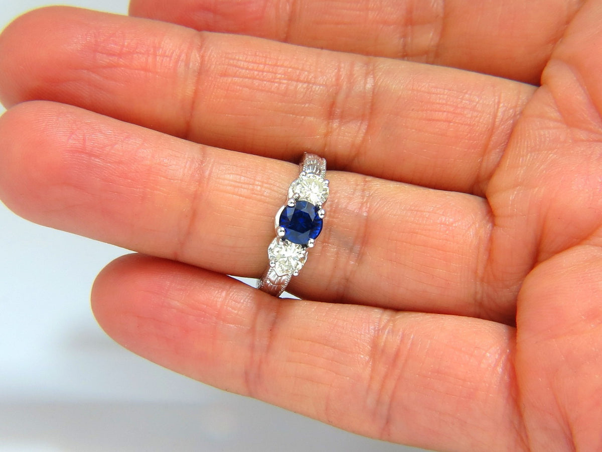2.14ct NATURAL BLUE SAPPHIRE DIAMONDS RING 14KT CLASSIC EDWARDIAN DECO *v
