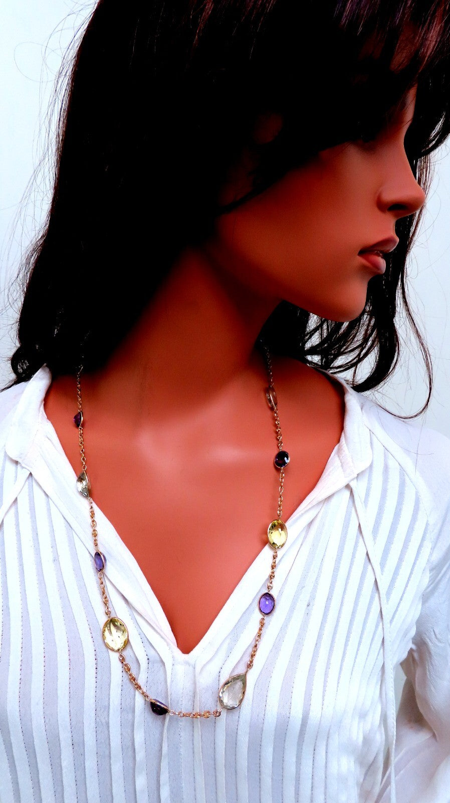 150ct natural purple green amethyst necklace 14kt Gold *v