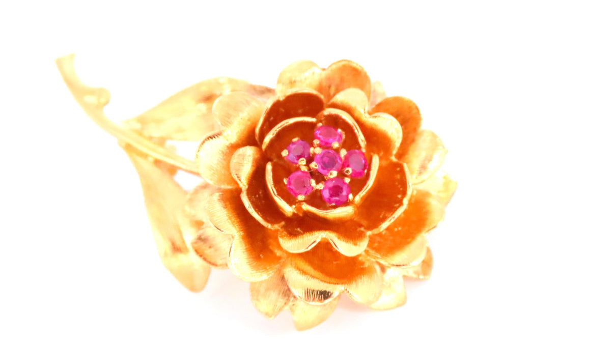 Vintage Revisit 0.30ct Natural Ruby Diamond Brooch Pin 3D Still Life 12552 *v