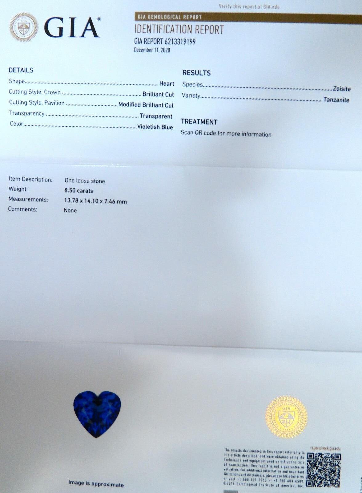 GIA Certified 8.50ct Natural Heart Tanzanite Diamond Necklace 14kt Gold Prime *v