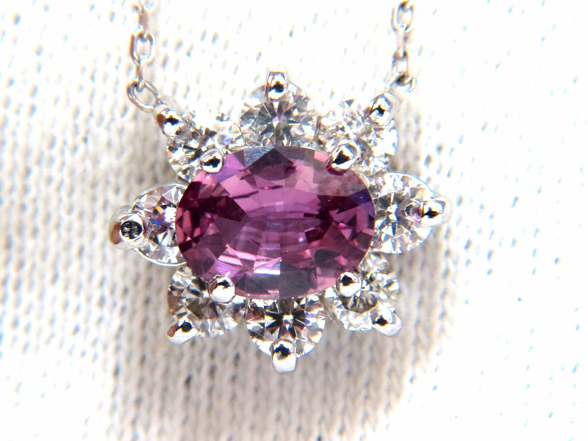 2.06ct natural purple pink sapphire cluster diamond necklace 14kt *v