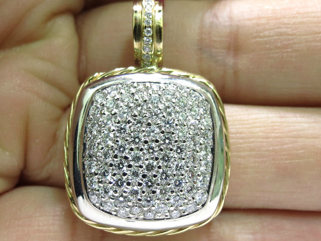 2.40CT DIAMONDS CLUSTER PAVE PENDANT ROPE TWIST & 14kt *v