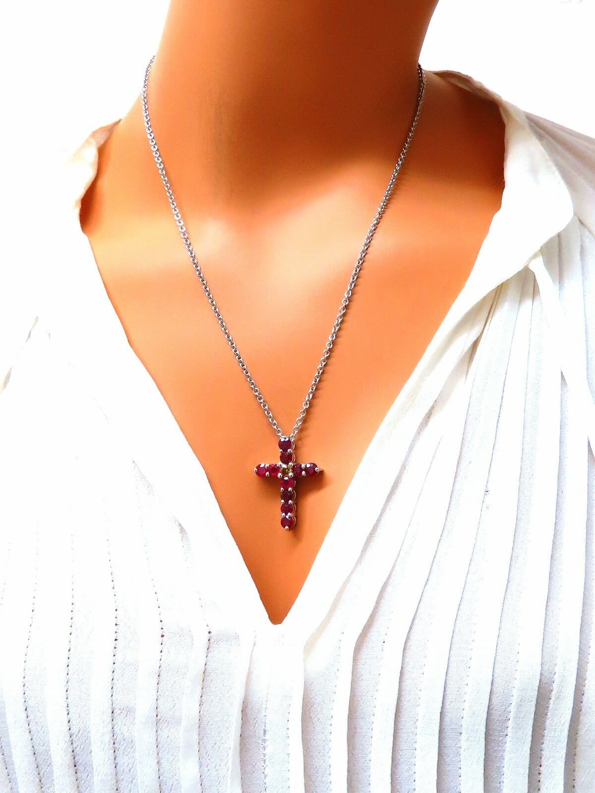 5.73ct Natural Ruby Fancy Color Yellow Green Diamond Cross 14 Karat *v