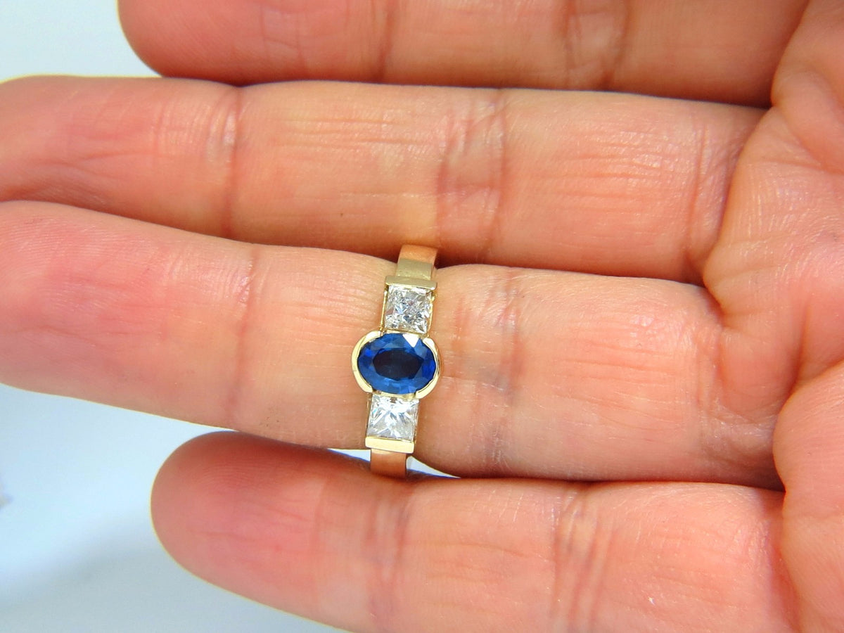 2.00ct natural sapphires diamond three stone ring 14kt royal blue *v