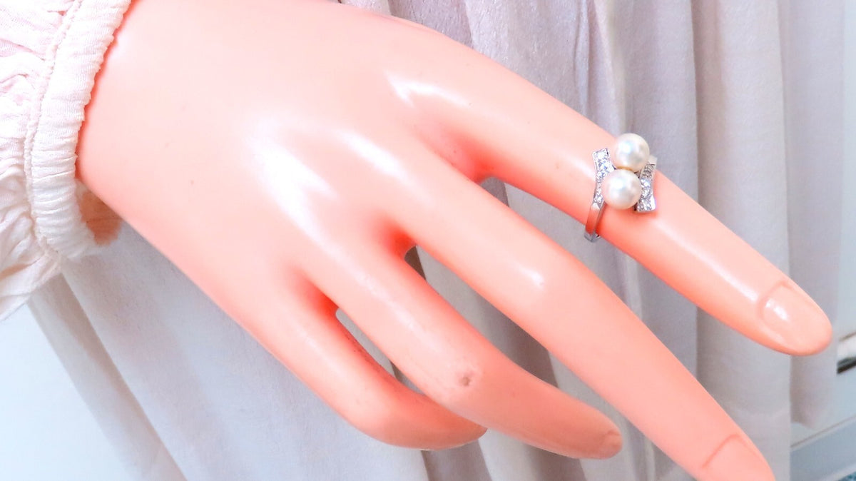 6.5mm Natural White Cultured Pearl Diamonds Rings 14kt *v