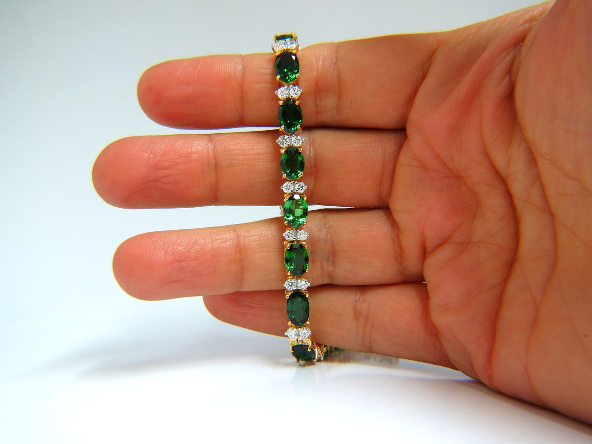 21.68CT NATURAL VIVID BRIGHT GREEN TSAVORITE DIAMONDS TENNIS BRACELET 14KT *v