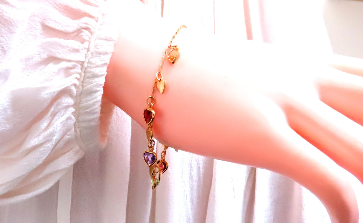 Garnet Amethyst Citrine Heart Dangle Bracelet 14kt 12461 *v