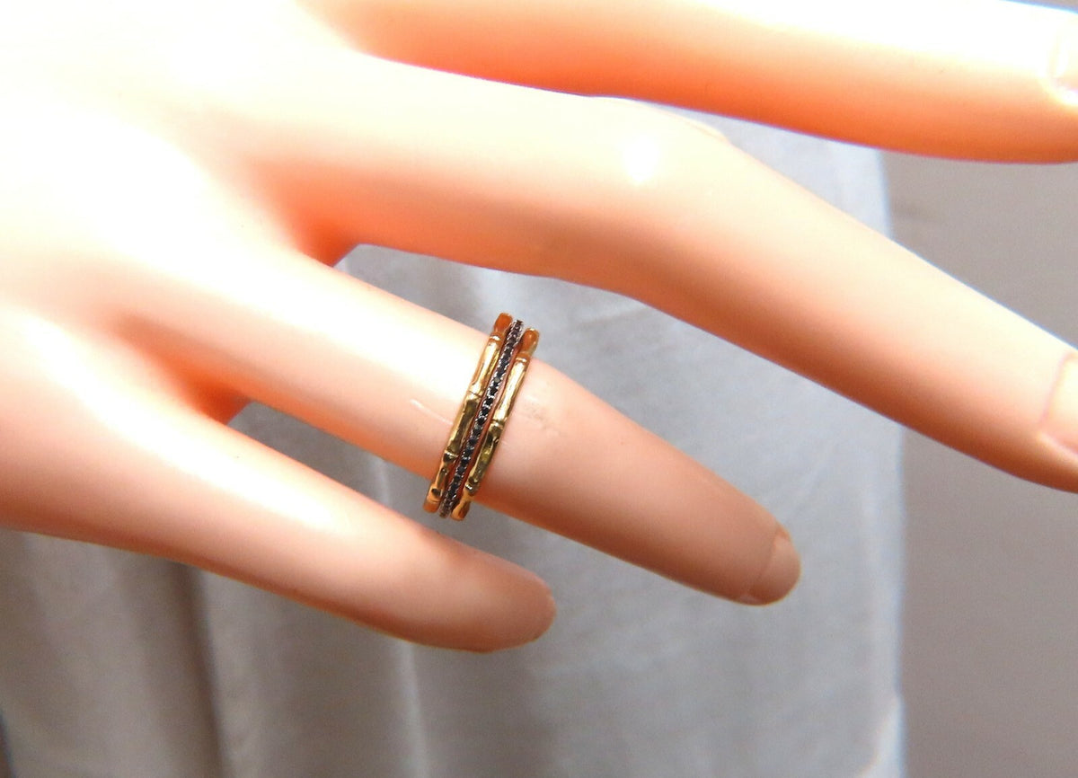 .40ct Natural Black Diamonds & Bamboo Deco Bands Stacking Rings 14kt gold *v