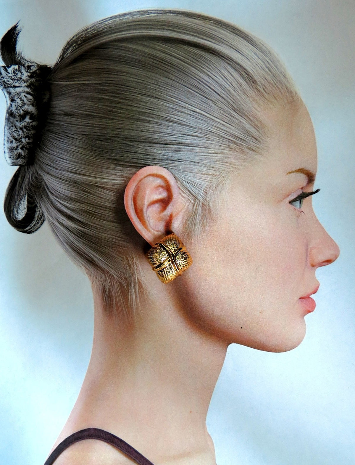 14kt Gold Textured Clip Earrings & Omega *v