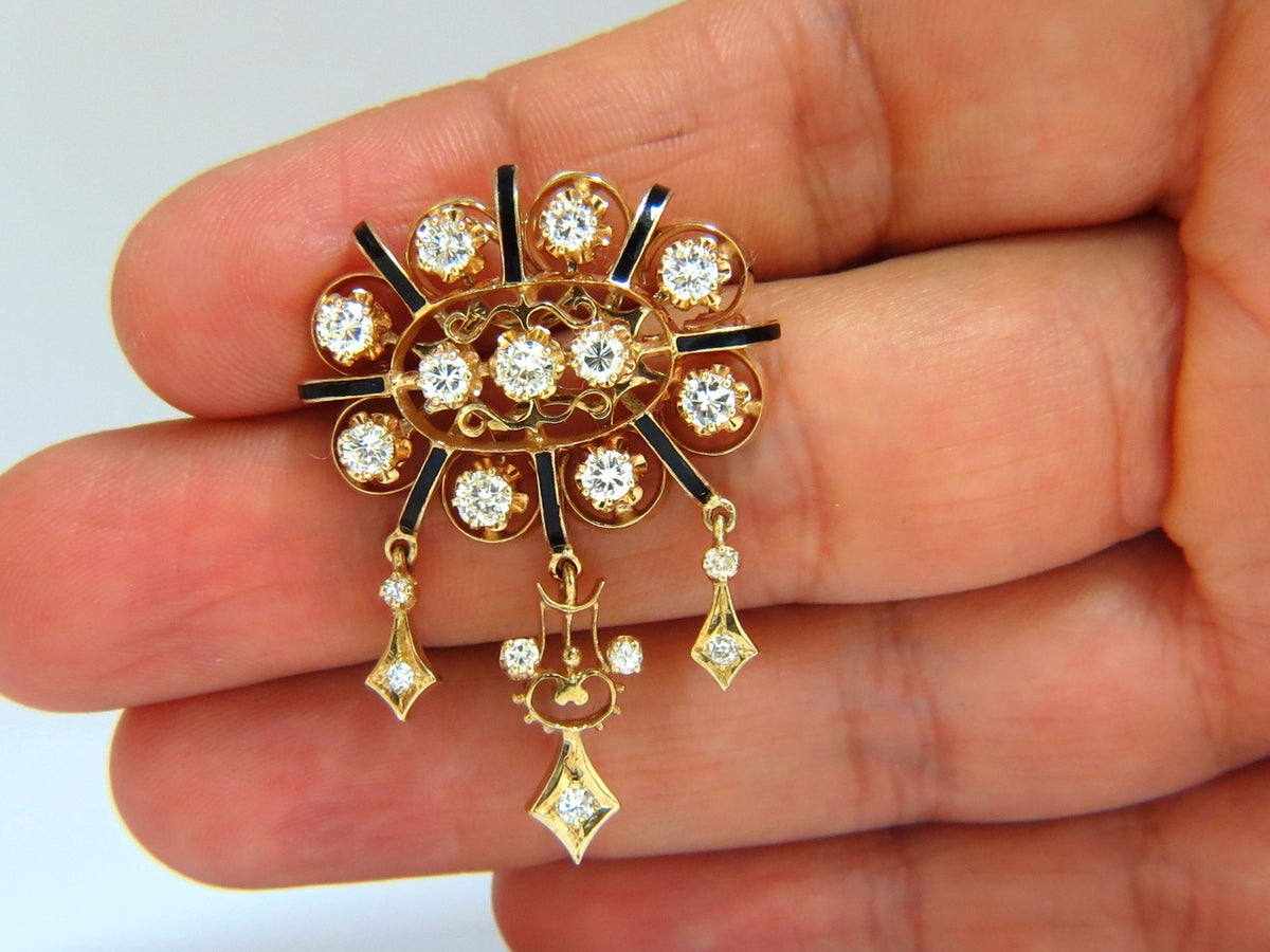 1.50ct diamonds tassel 1960's pendant brooch pin 14kt *v