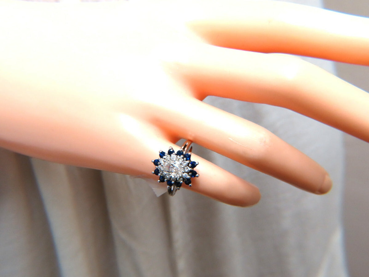 .70ct Natural Oval Diamond Sapphire Cluster Platinum Ring *v