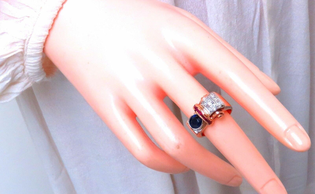 Vintage Sapphire Diamonds Curling Motif Ring 14kt 12140 *v