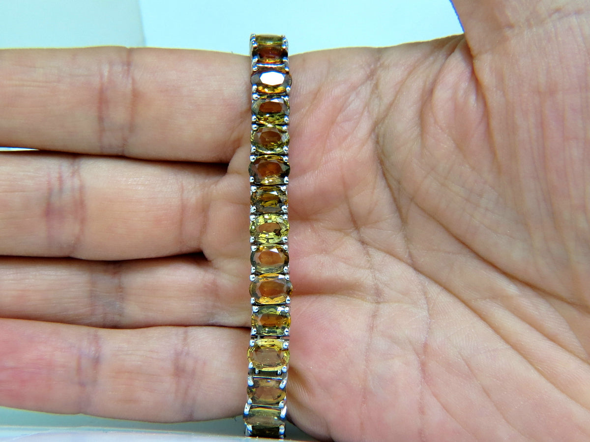 33.00ct. NATURAL GEM YELLOW GREEN ORANGE COLOR SAPPHIRES TENNIS BRACELET 14kt *v