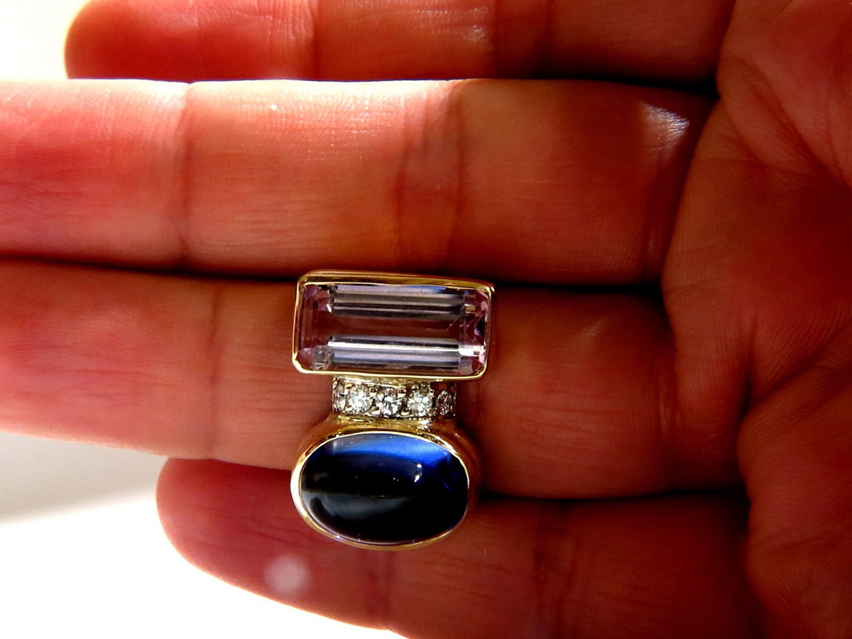 14.75ct Lab Sapphire diamonds ring vivid blue 14kt Kunzite *v