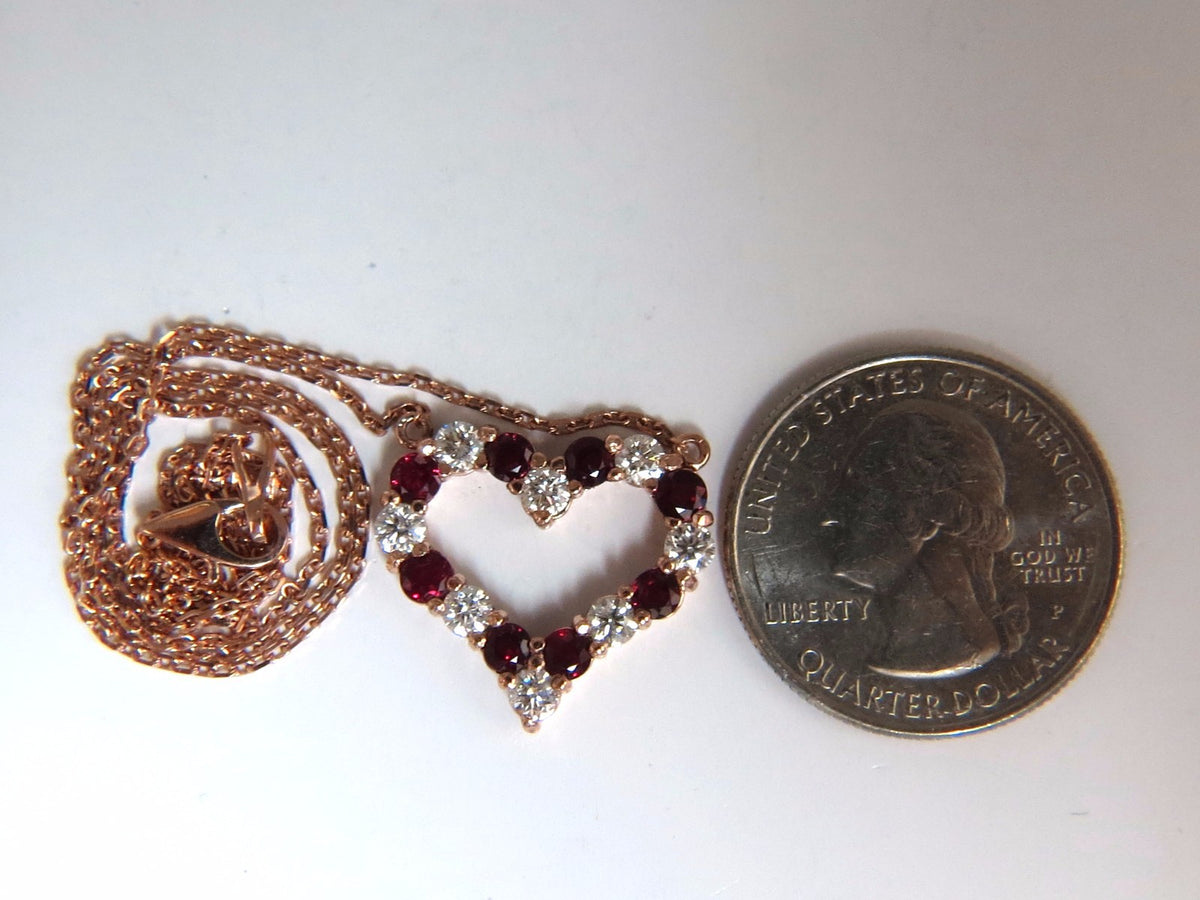 2.58ct natural vivid red ruby diamond heart necklace 14kt *v