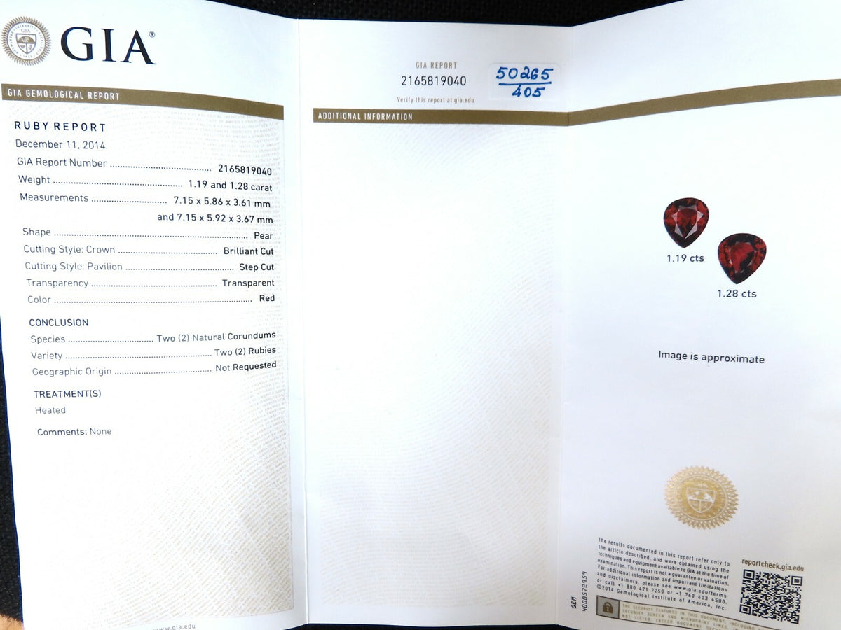 GIA Certified 1.19 & 1.28ct. Natural ruby diamond earrings 18 Karat Cluster *v
