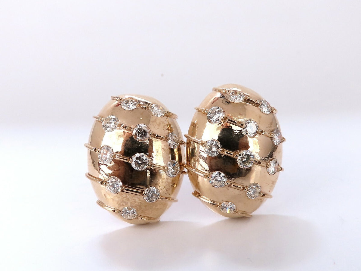 2ct. natural round diamond dome wave clip earrings 14kt egg shape *v