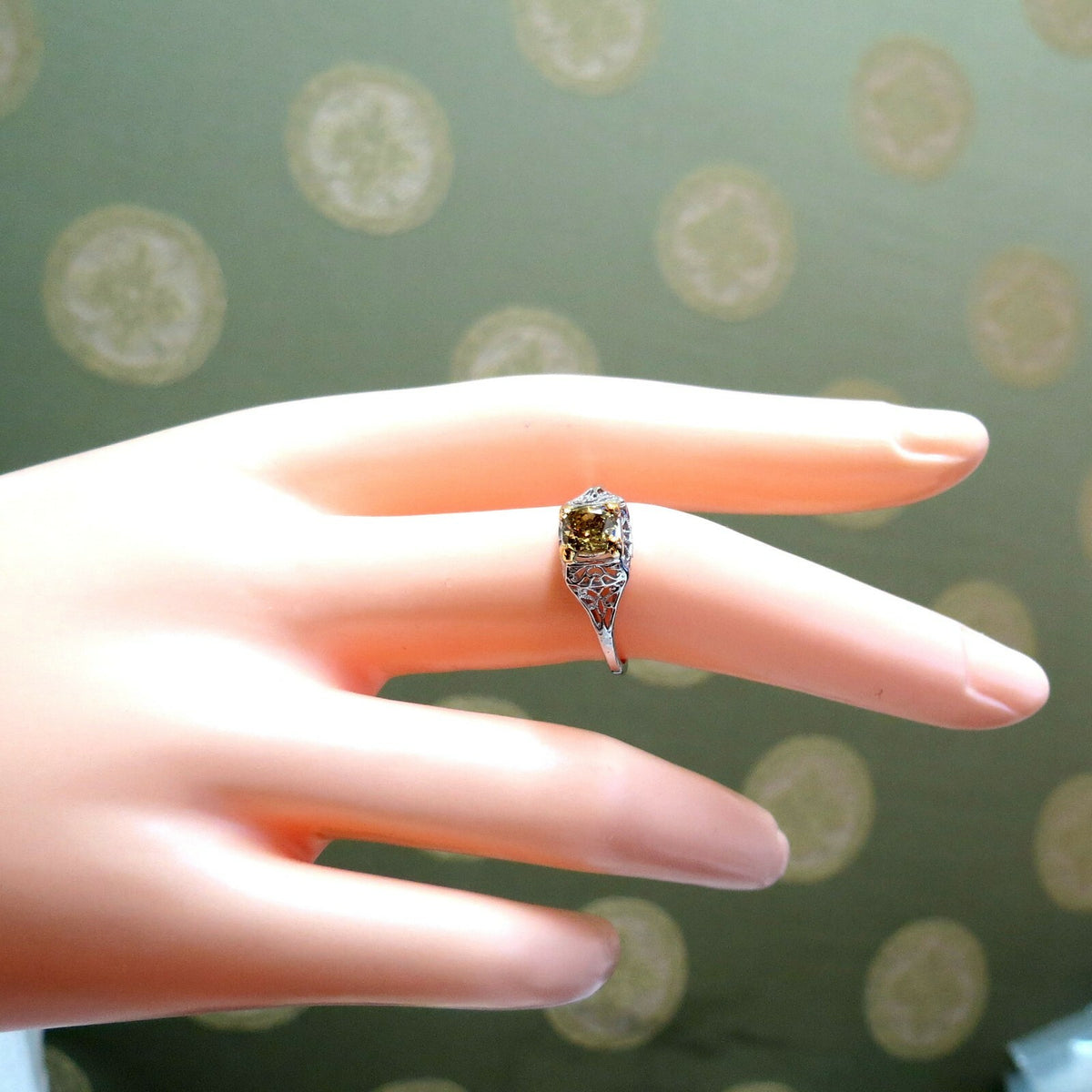 .57ct Natural Fancy Orange Brown Diamond Vintage Gilt Ring 14 Karat *v