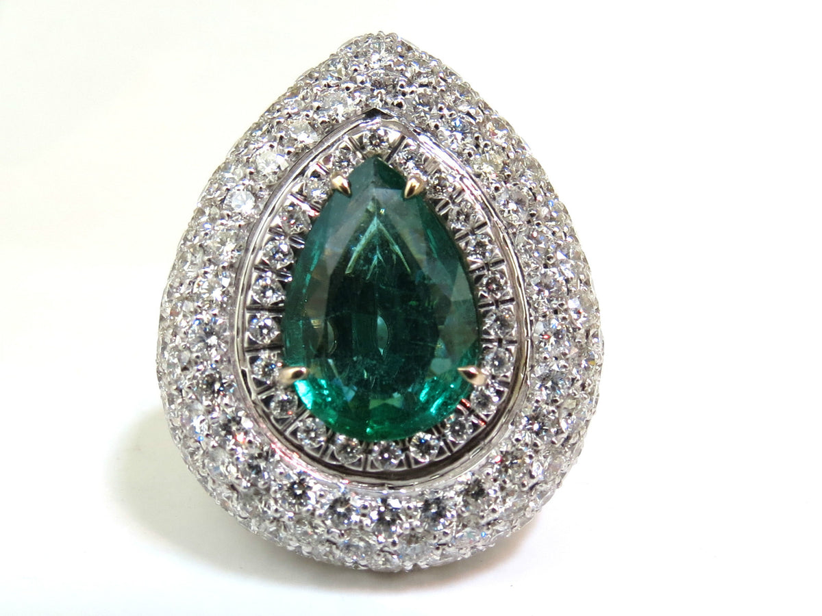 17.60CT 18K GOLD NATURAL FINE GREEN EMERALD DIAMOND 3D DOME RING *v