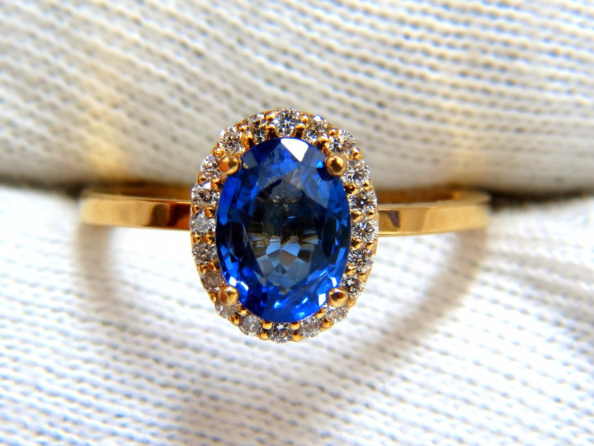 2.18ct natural vivid blue sapphire diamonds ring 18kt petite halo *v