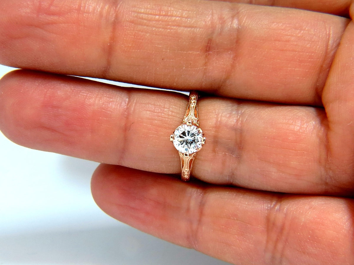 GIA Certified .95ct F.Si1 natural round diamond ring Portuguese Revival 14kt *v