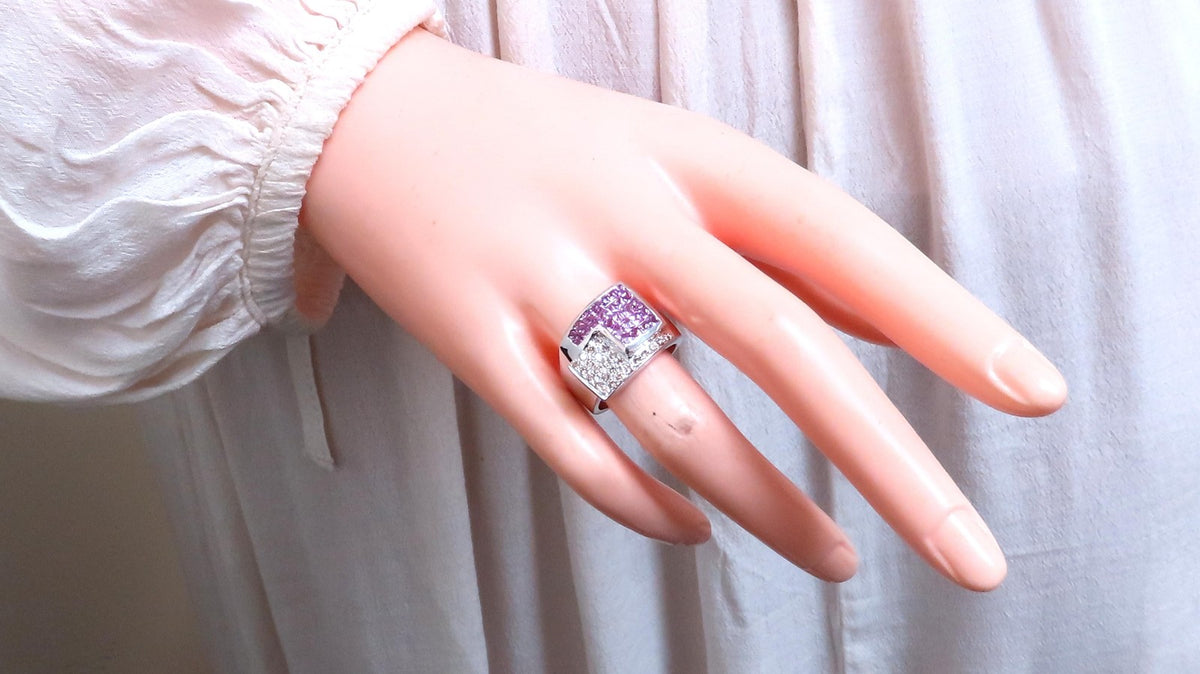 Natural Pink Sapphires Diamonds Geometric Band 14kt Gold 12441 *v
