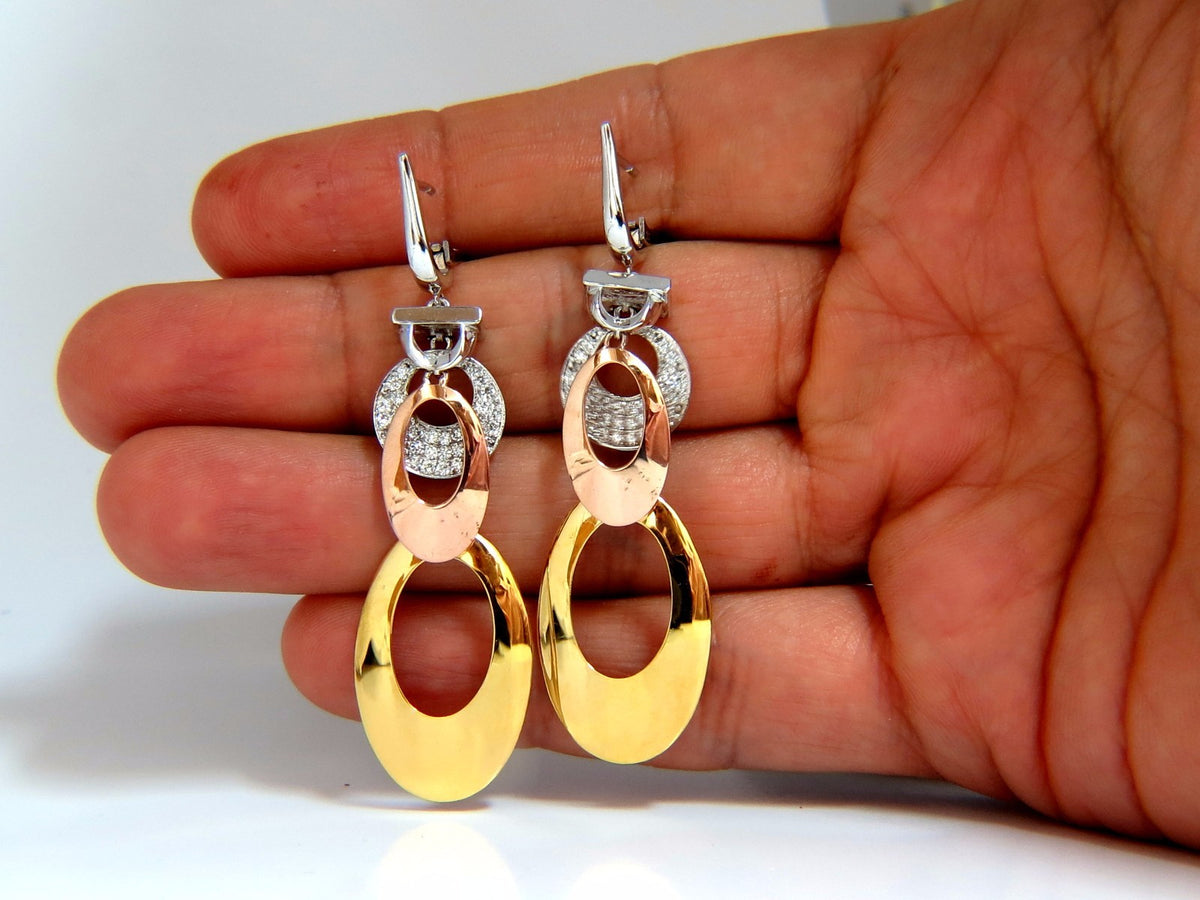 .80CT NATURAL DIAMONDS DANGLE EARRINGS TRICOLOR 3D 4 TIER HIGH SHINE 14kt *v