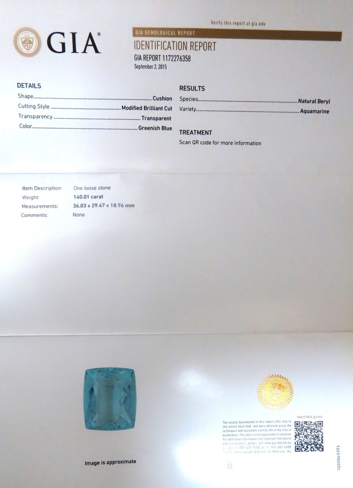 GIA Certified Natural 140.01ct Aquamarine Diamonds Necklace 18kt & Plat *v