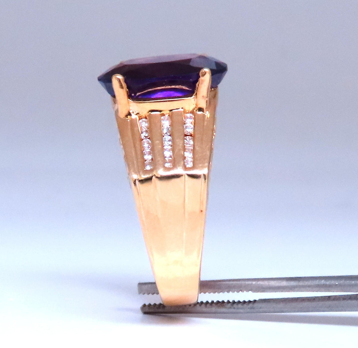 Natural Amethyst Diamonds Cathedral Ring 18kt gold Ref 12299 *v
