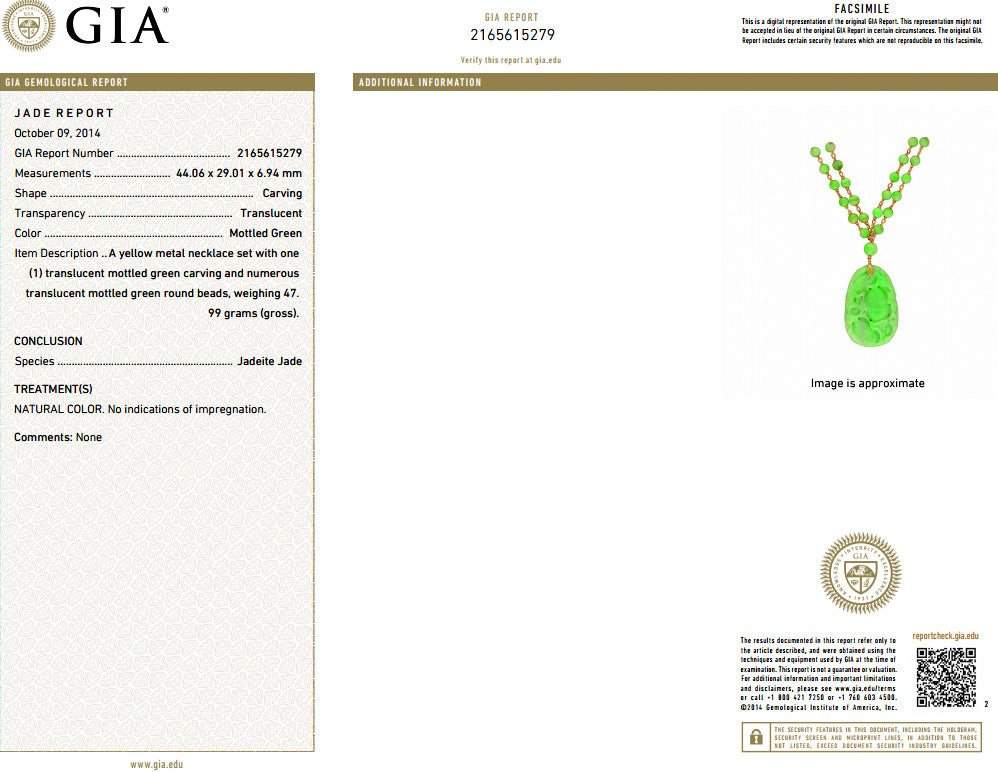 GIA NATURAL 210CT JADE BEAD NECKLACE & NO ENHANCEMENTS *v