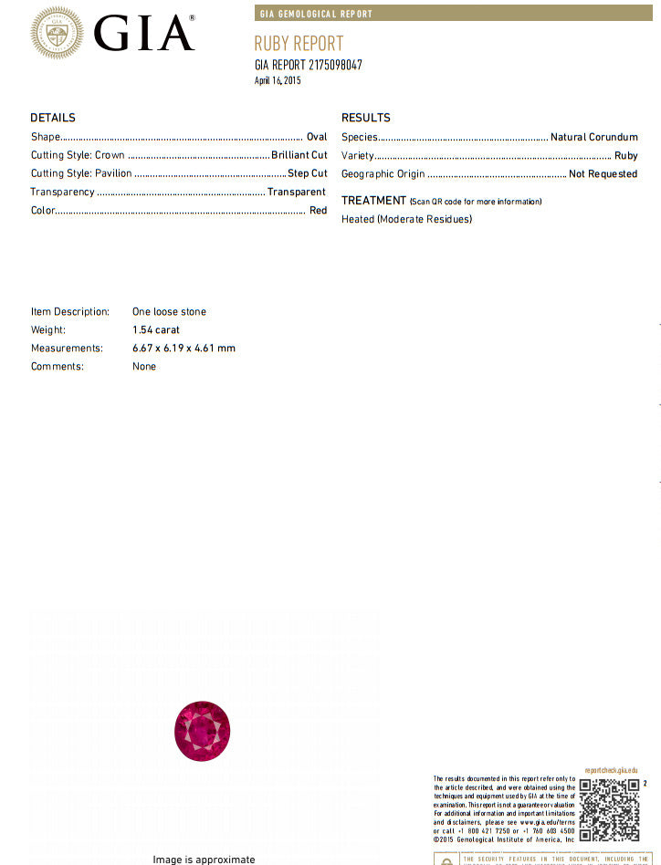 GIA Certified 1.54ct oval cut red natural ruby .88ct diamonds ring 18kt *v