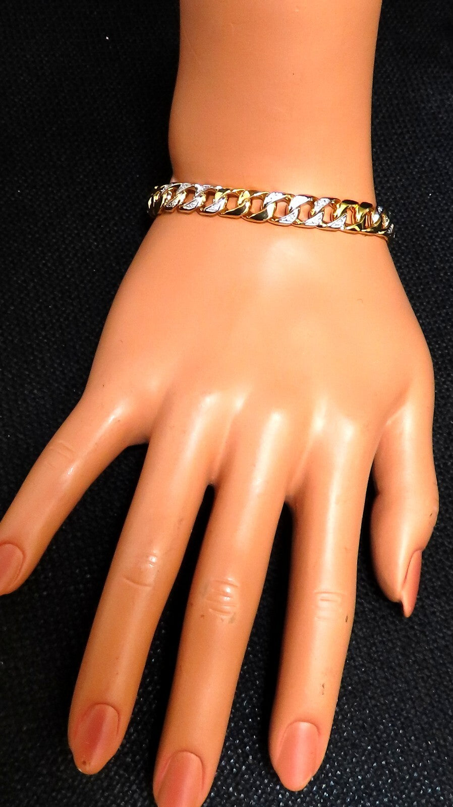14ktgold Mens Classic Figaro Bracelet 7.5 inch .22ct diamonds *v