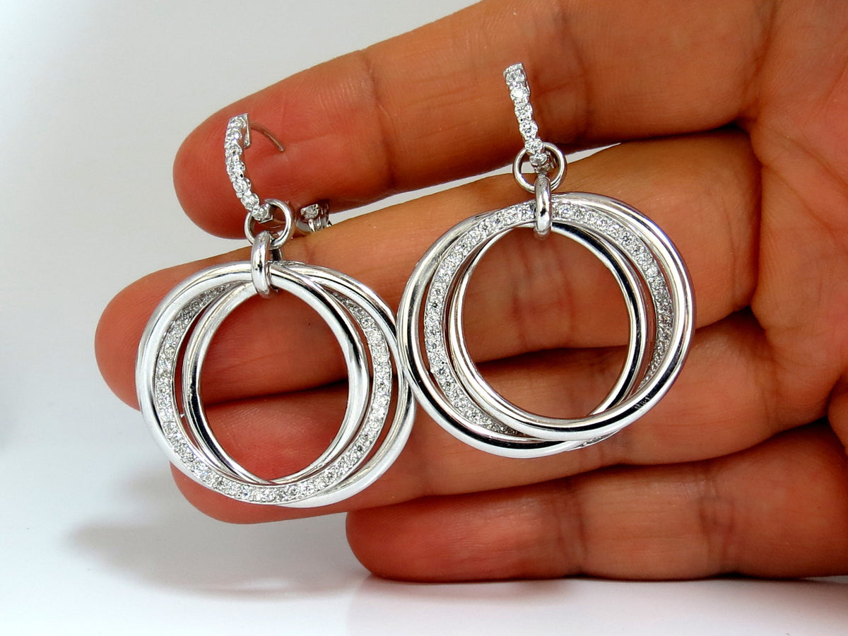 1.26ct NATURAL ROUND DIAMONDS DANGLE ROLLING RINGS EARRINGS 14KT LARGE *v