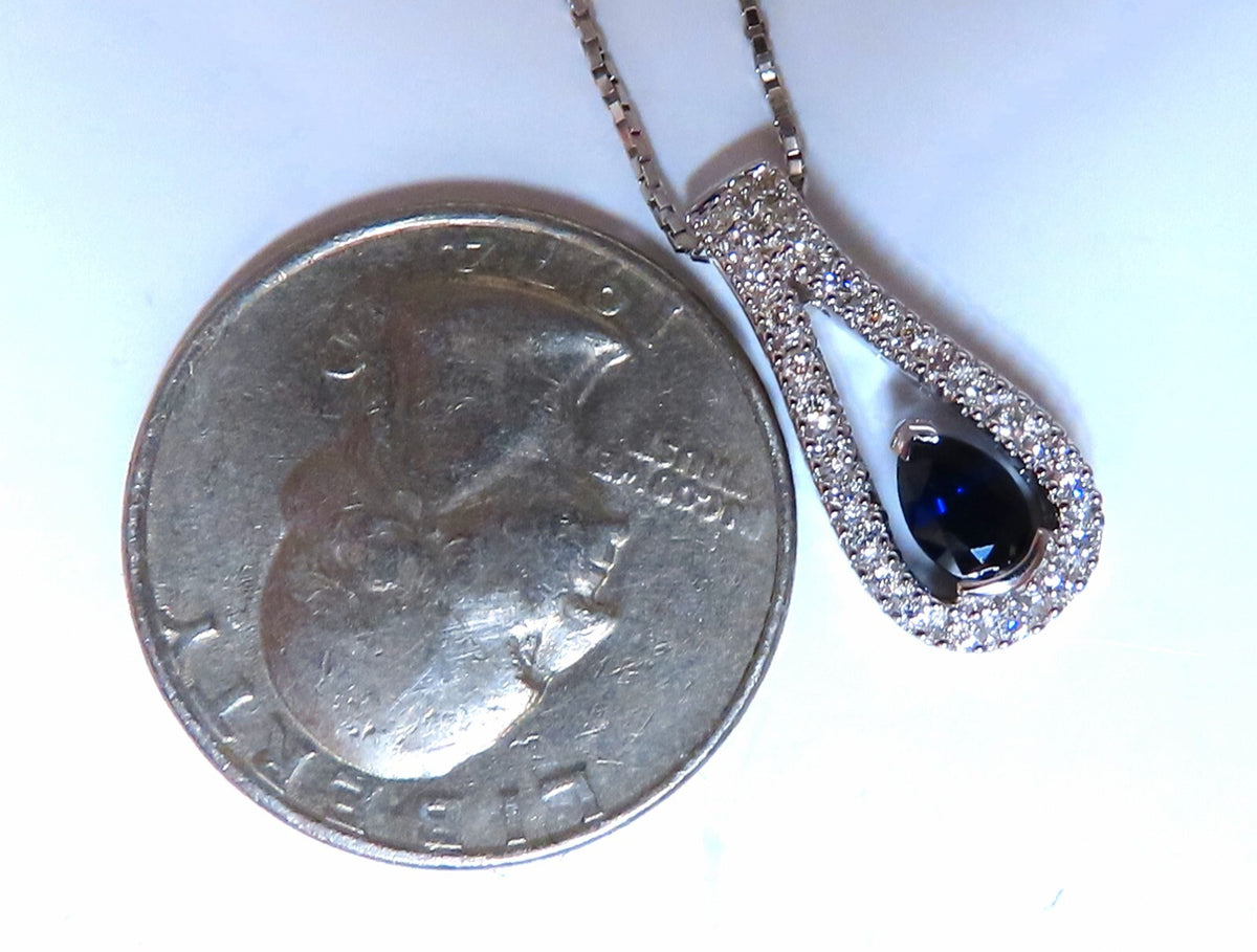 .40ct natural pear shaped sapphire diamonds drop pendant 14kt *v