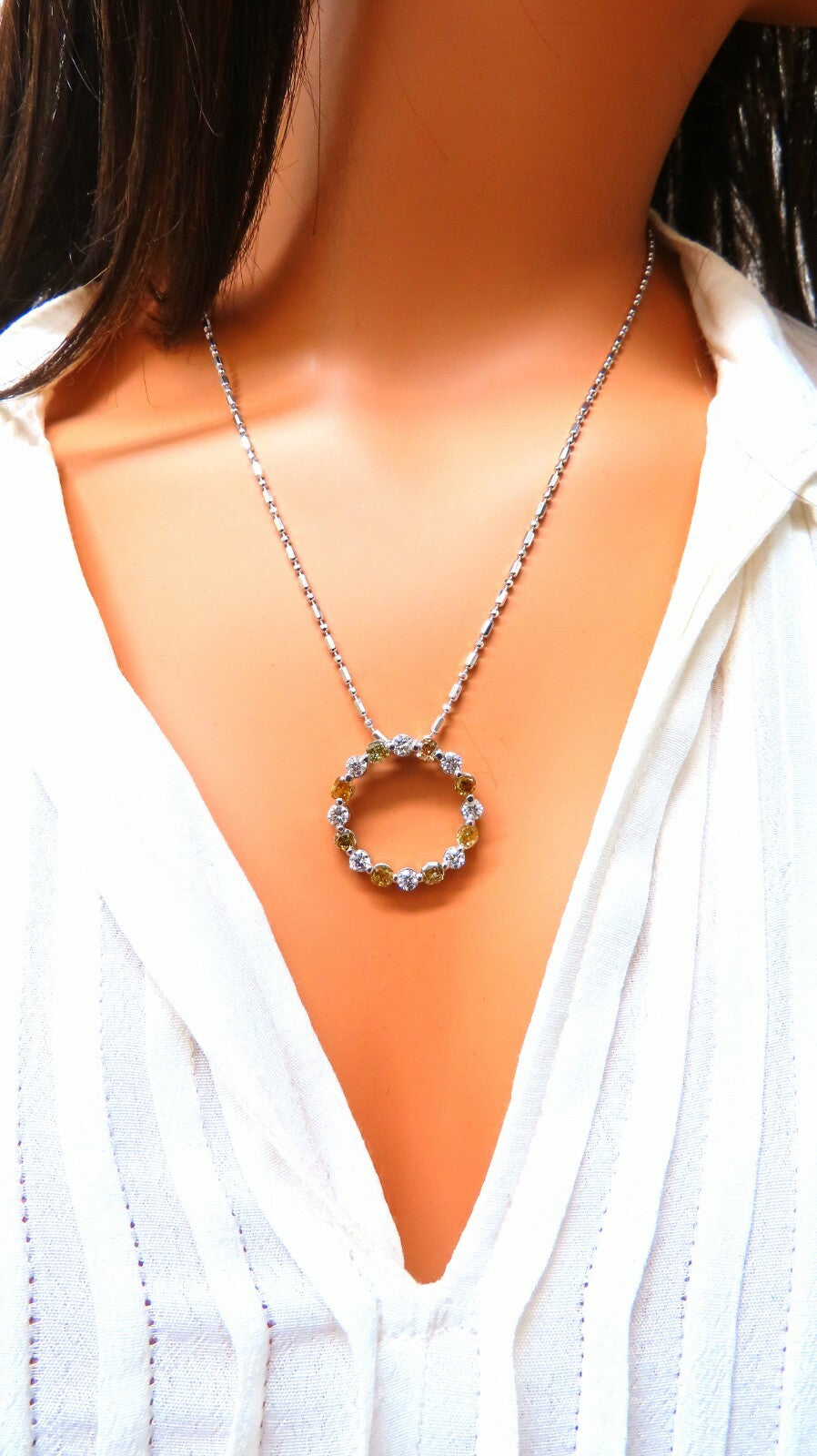 3.32ct Fancy Color Natural Yellow Brown Diamond Circle Eternity Necklace 14kt *v