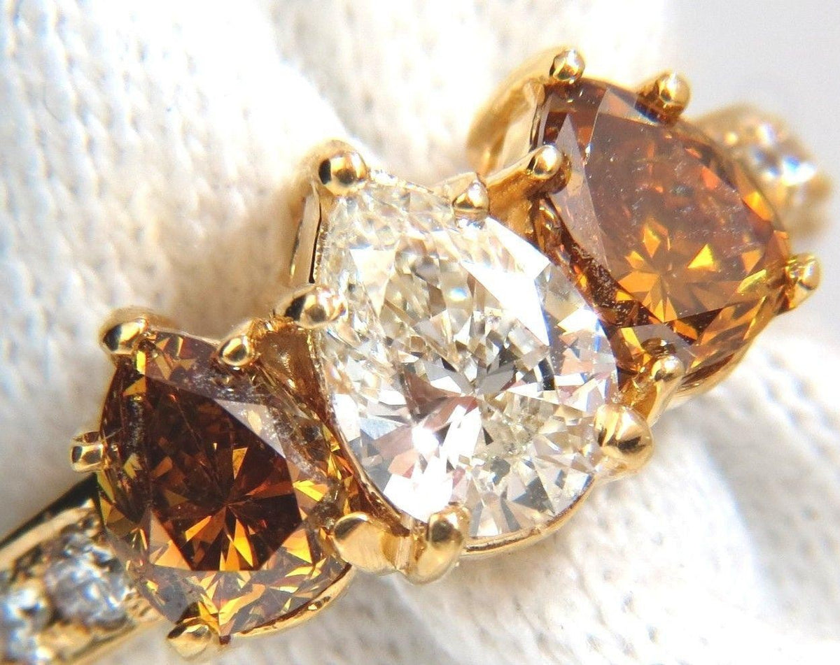 Natural .78ct Pear & 1.52ct Fancy Yellow Brown Diamonds Ring 18kt 10027 *v