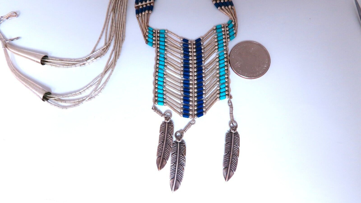 Navajo Tribal Chief Turquoise Lapis Necklace Sterling Silver