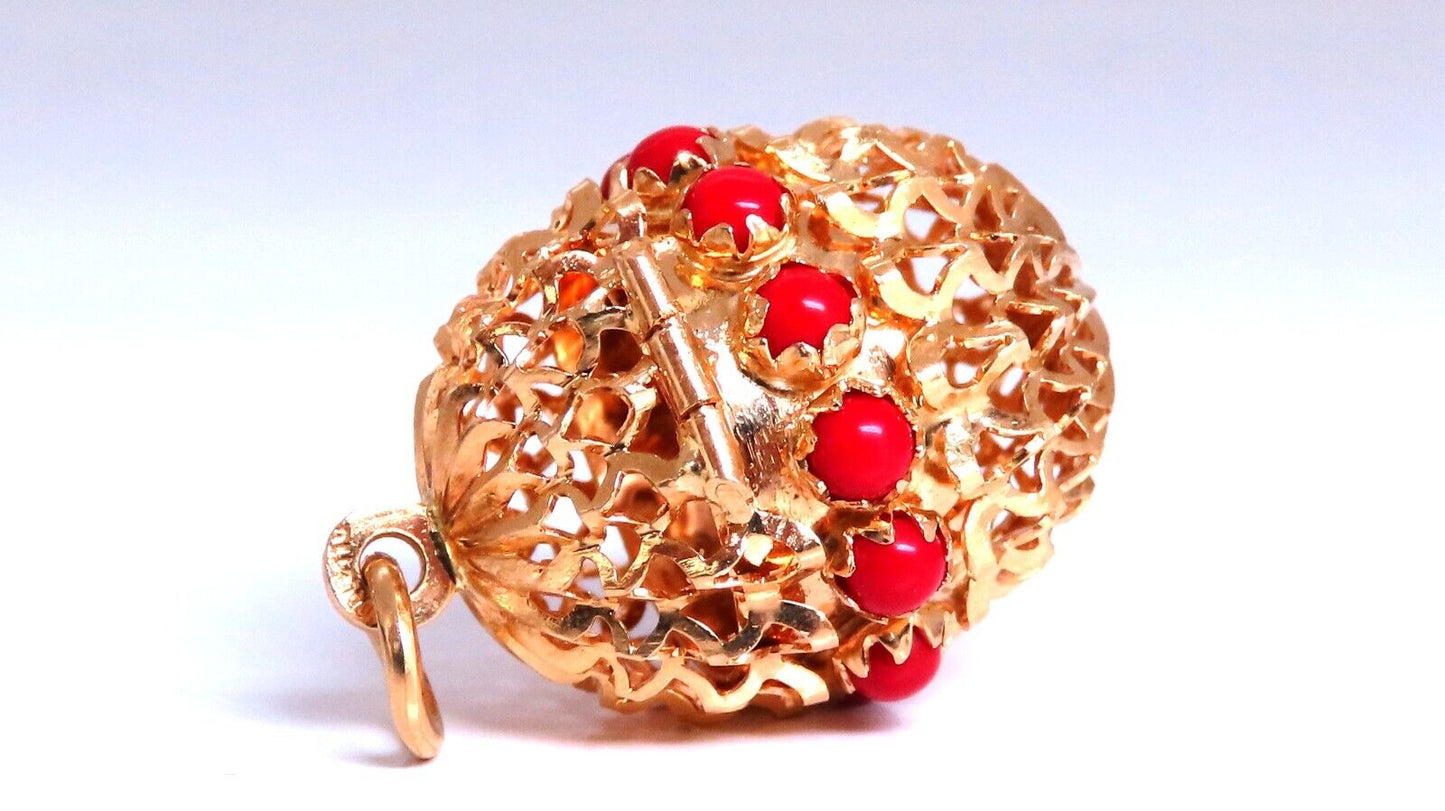 Functional Poison Pill Pendant Open Filigree Detail 18kt gold coral