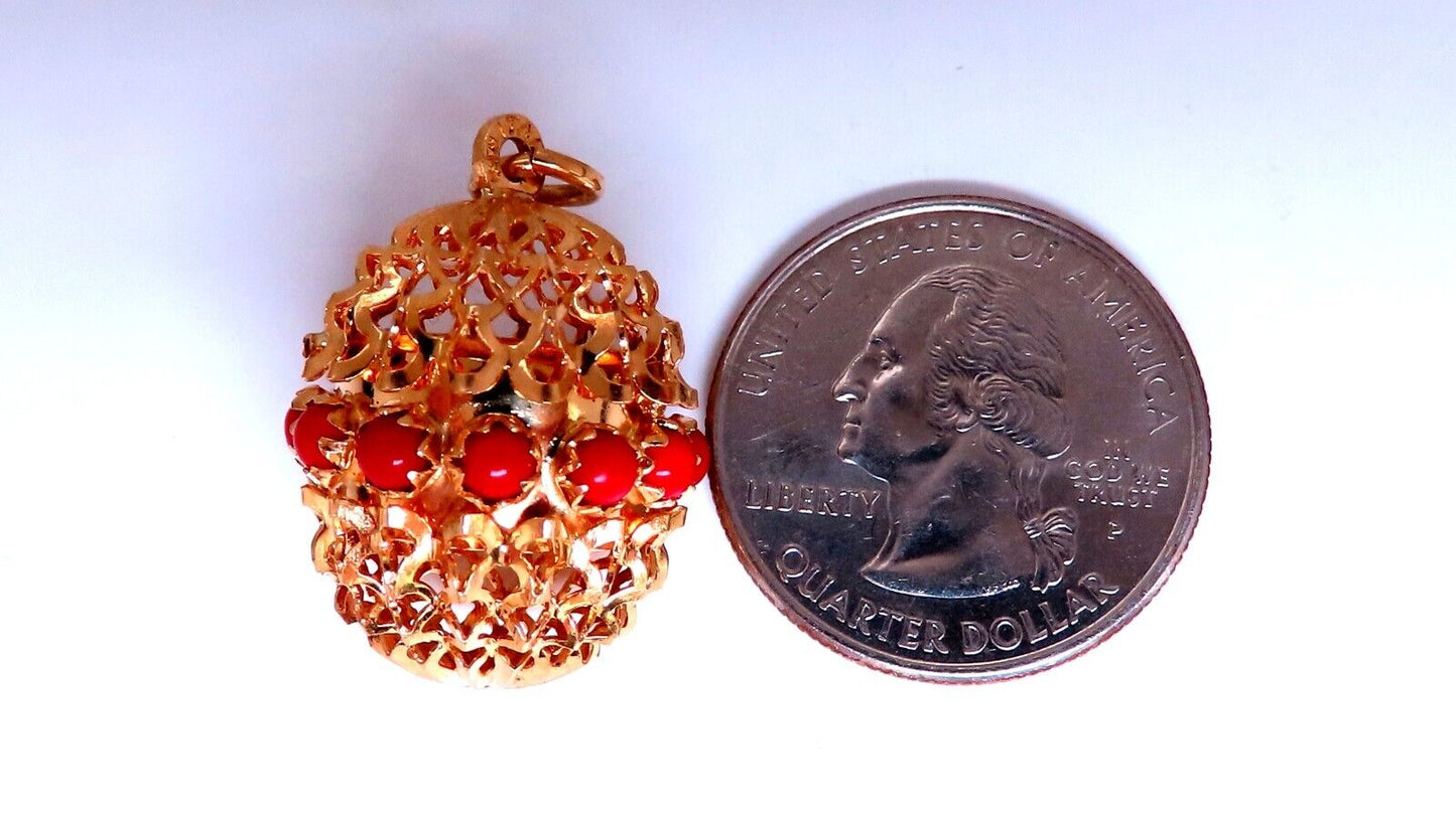 Functional Poison Pill Pendant Open Filigree Detail 18kt gold coral