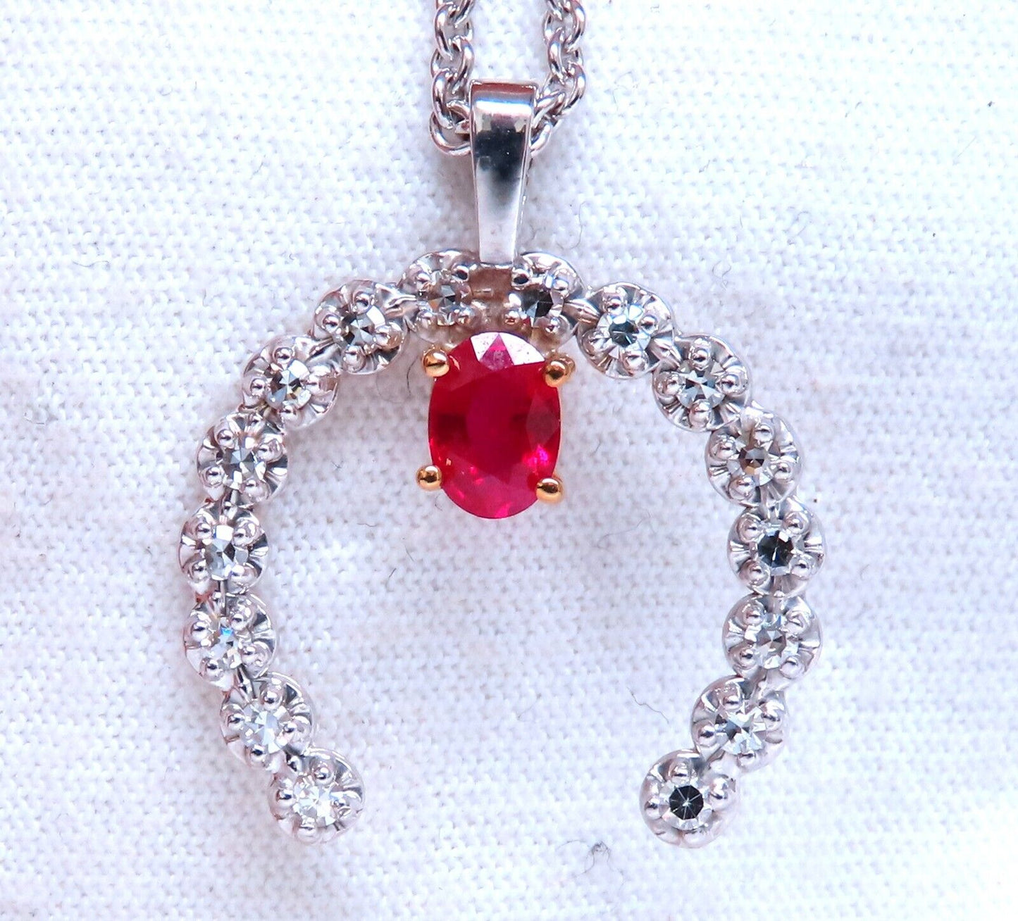 Horseshoe Natural Ruby Diamond Necklace 14kt gold