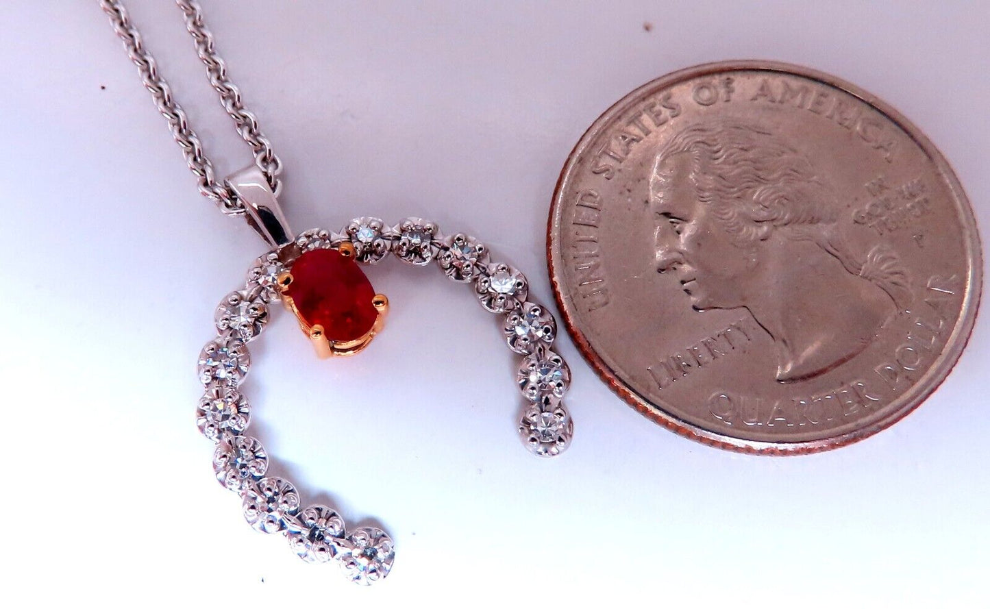 Horseshoe Natural Ruby Diamond Necklace 14kt gold