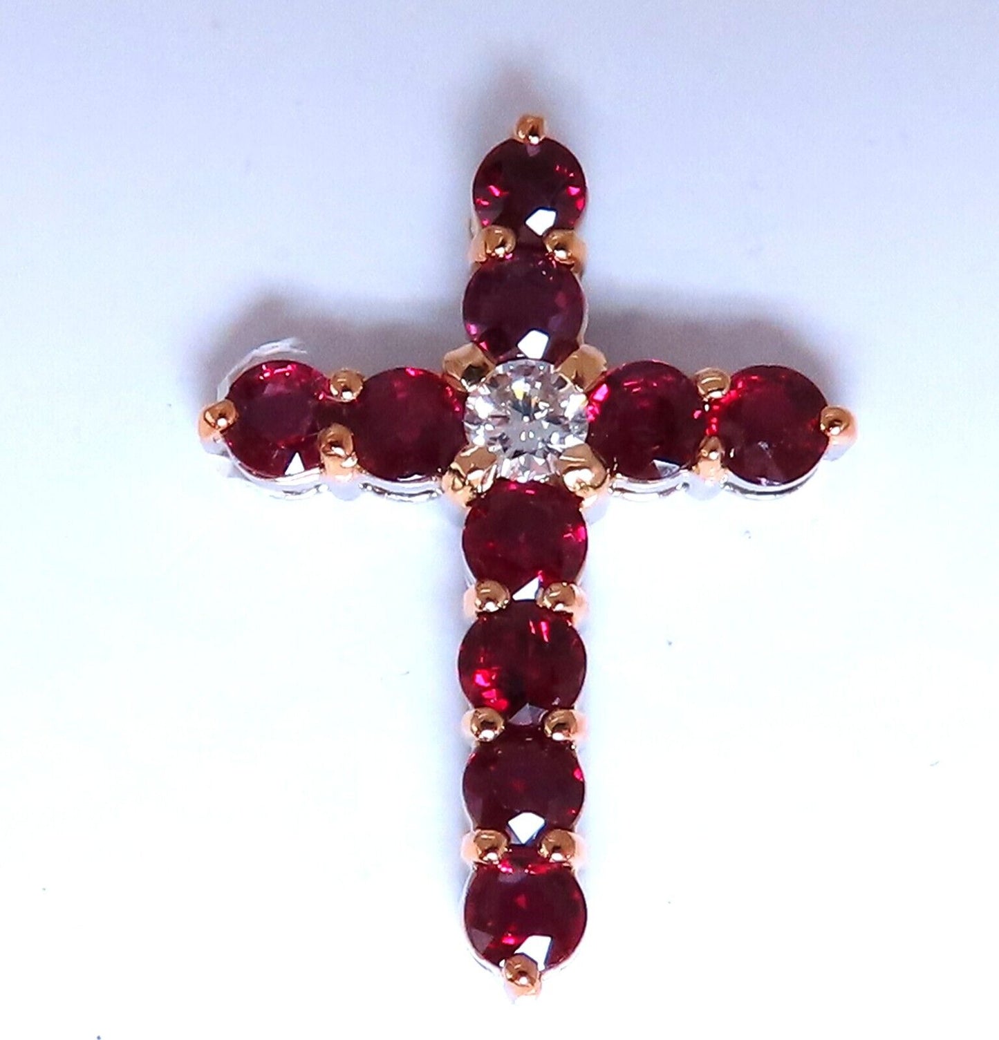 3.85ct Natural Ruby Diamond Cross 14 Karat Gold 15 inch