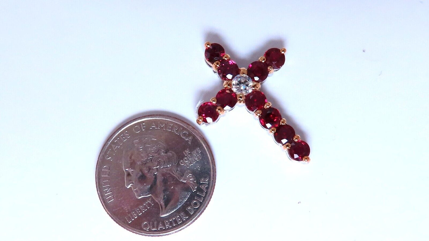 3.85ct Natural Ruby Diamond Cross 14 Karat Gold 15 inch