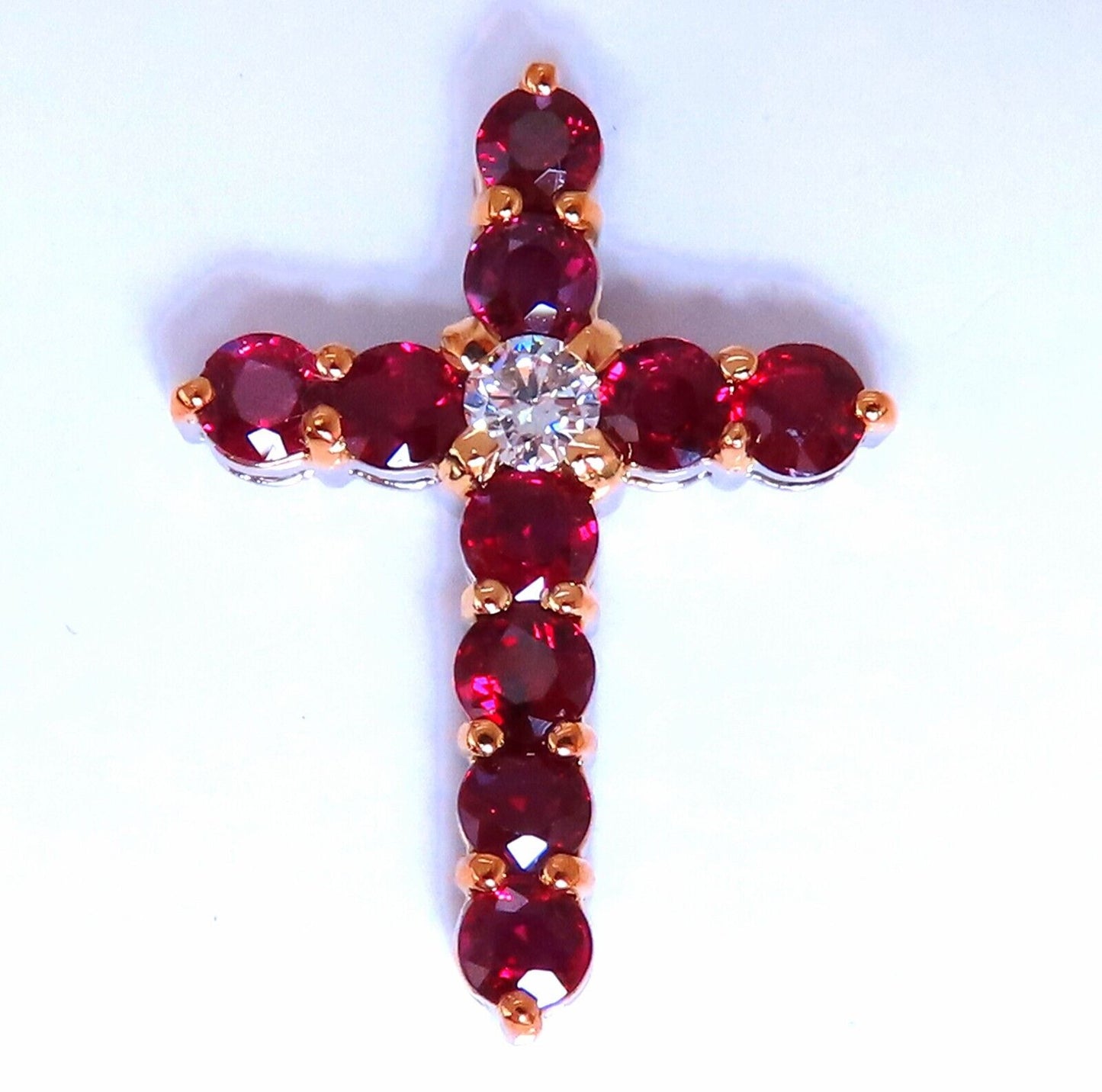 3.85ct Natural Ruby Diamond Cross 14 Karat Gold 15 inch