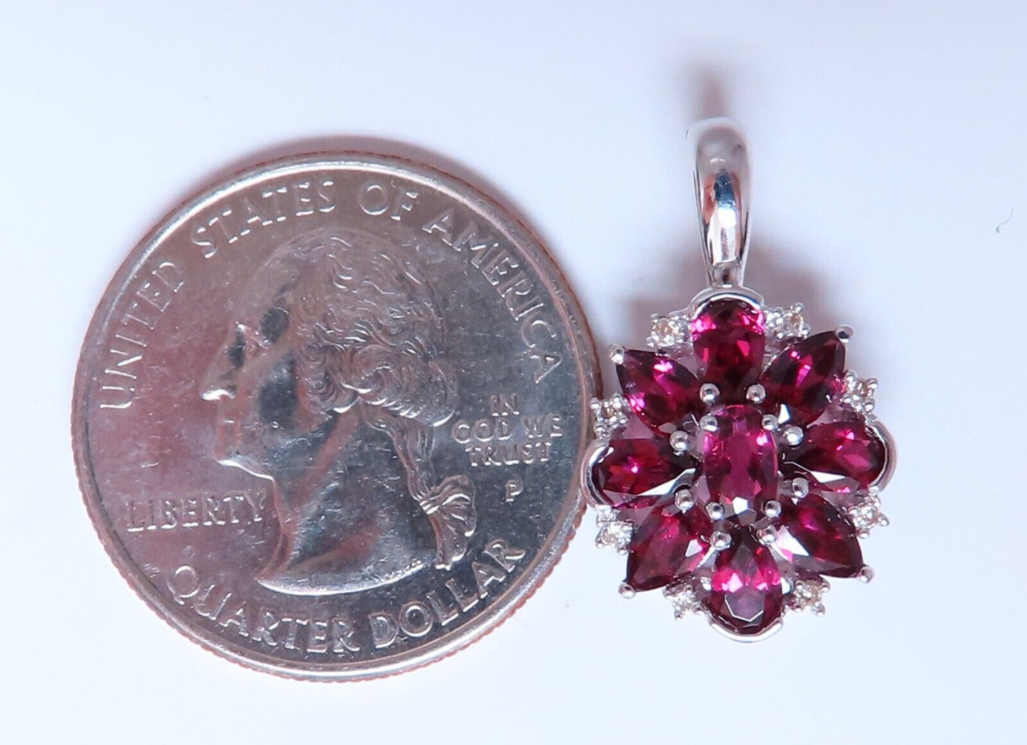 2ct Natural Garnet Diamonds Pendant Cluster 9ct