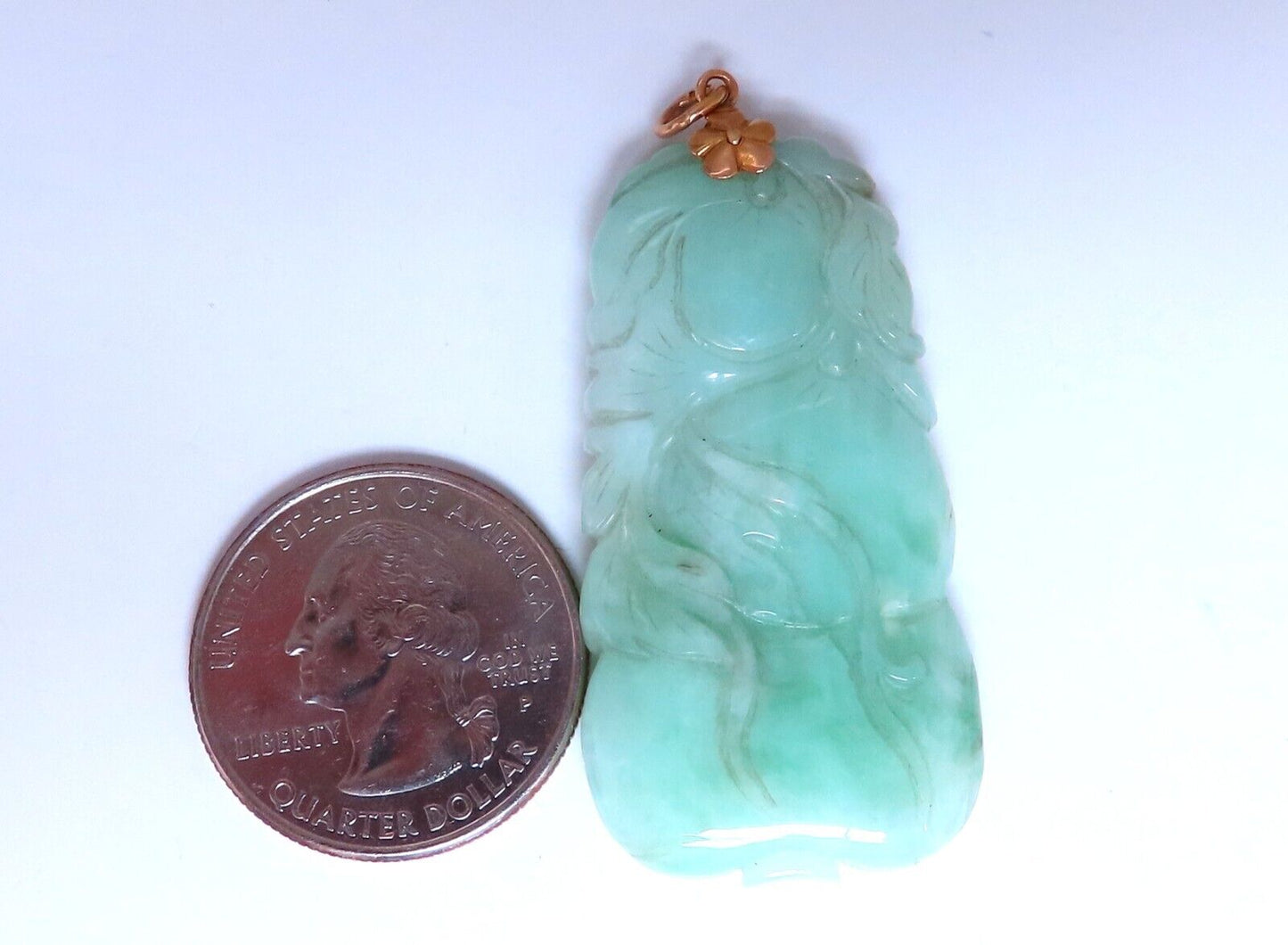 Natural Jade Carved Pendant 14kt symbol