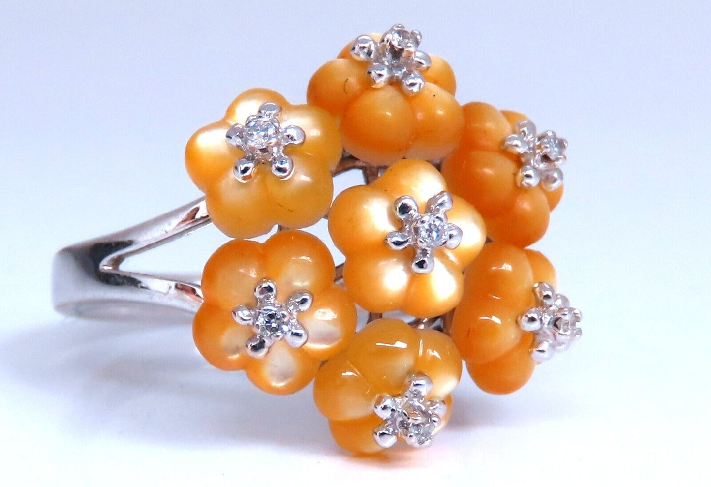 Daisy Cluster Mother of Pearl Ring .10ct Natural Diamonds 18k gold