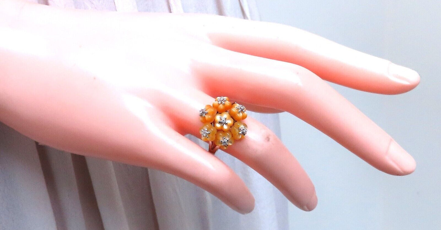 Daisy Cluster Mother of Pearl Ring .10ct Natural Diamonds 18k gold