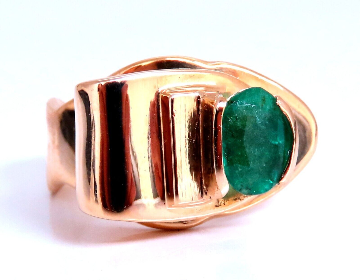 1.34ct Natural Emerald Diamond Ring 14kt Gold Bow