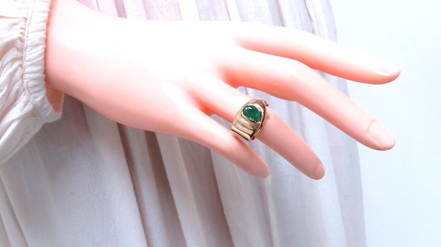 1.34ct Natural Emerald Diamond Ring 14kt Gold Bow